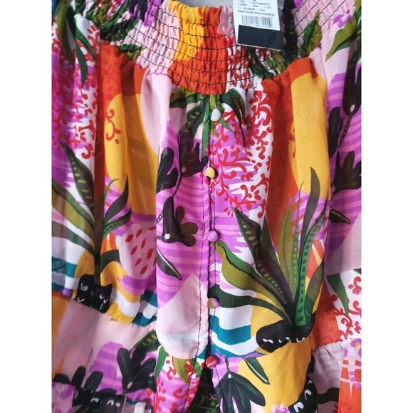 Ashley Stewart Open Hi Low Duster Women 18/20 Pink Floral Print  Button NWT - Picture 4 of 10